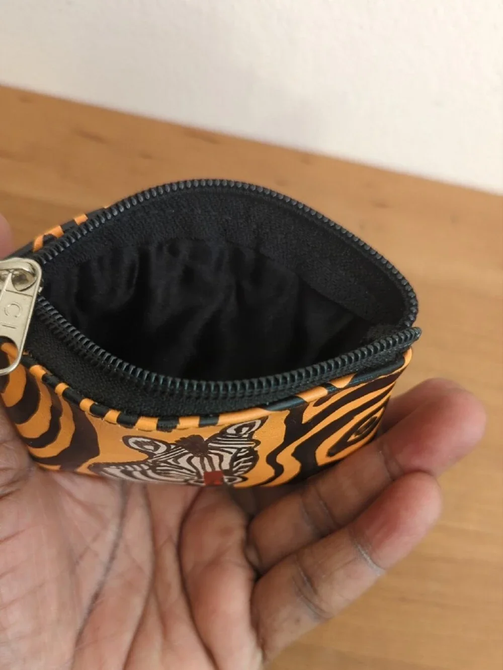 Handcrafted Kids Orange Zebra Leather Coin Pouch